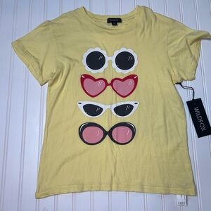 Wildfox Sunnies Keke Lemon Yellow T-Shirt  Tee XS Distressed NEW. 305